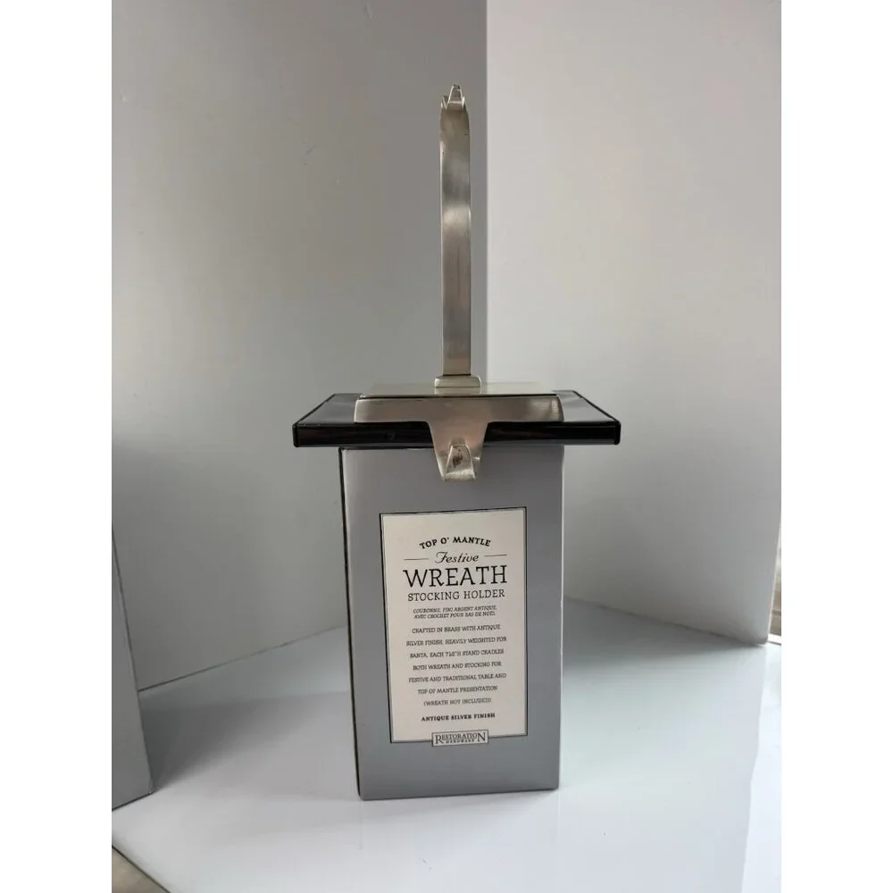 Restoration Hardware Top O’ Mantle Wreath Stocking Holder Antique Silver Finish